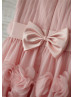 Pink Chiffon 30D flowers Straps Knee Length Flower Girl Dress 